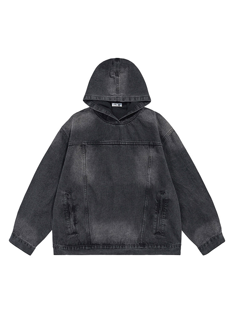 Loose Fit Denim Hoodie - ECHOINE