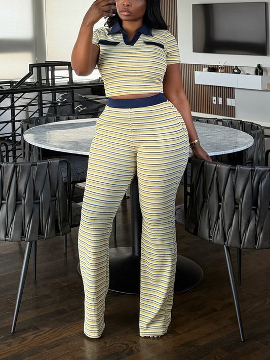 Stripe Ribbed Polo & Pants Set