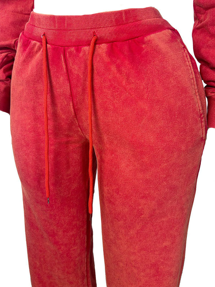 Acid Wash Cropped Jacket & Wide Pants Set