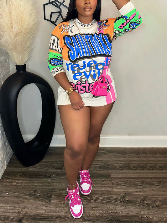 Oversized Long Sleeve Graphic Tee - ECHOINE