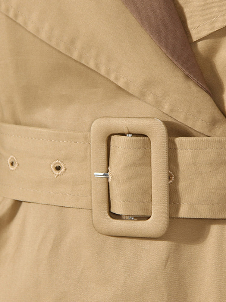 Leather Contrast Belted Trench Coat - ECHOINE