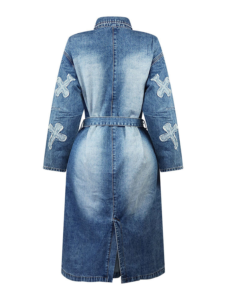 Cross Denim Trench Coat - ECHOINE