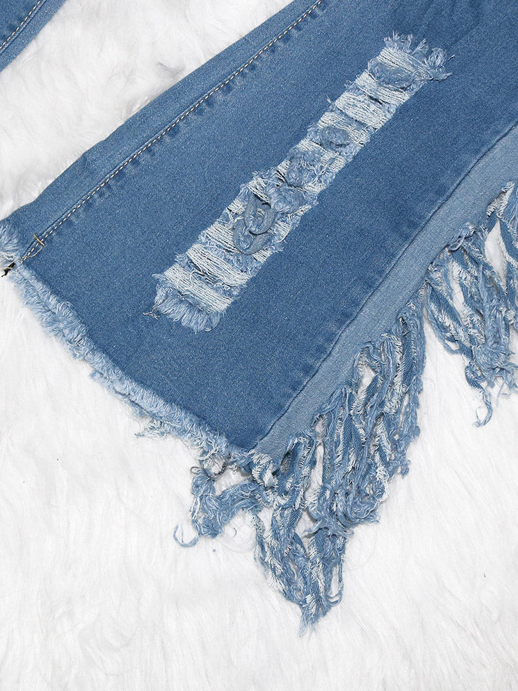 Ripped Fringe Jeans - ECHOINE