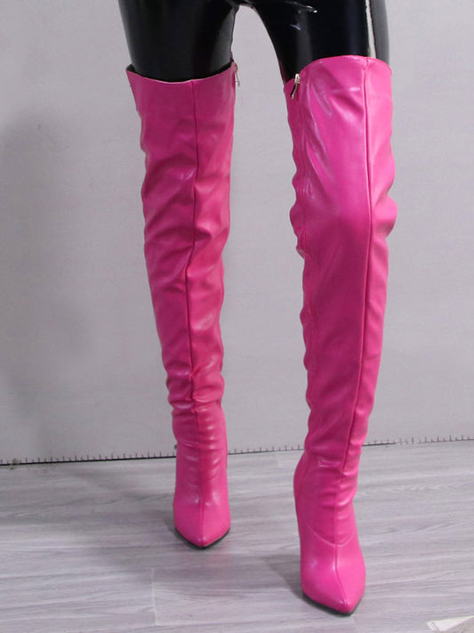 Full Zip Over The Knee Leather Boots - ECHOINE