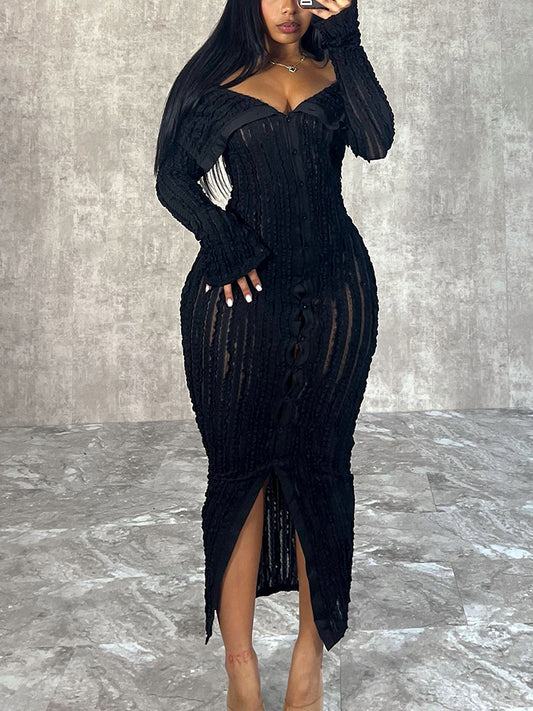 Off Shoulder Mesh Dress - ECHOINE