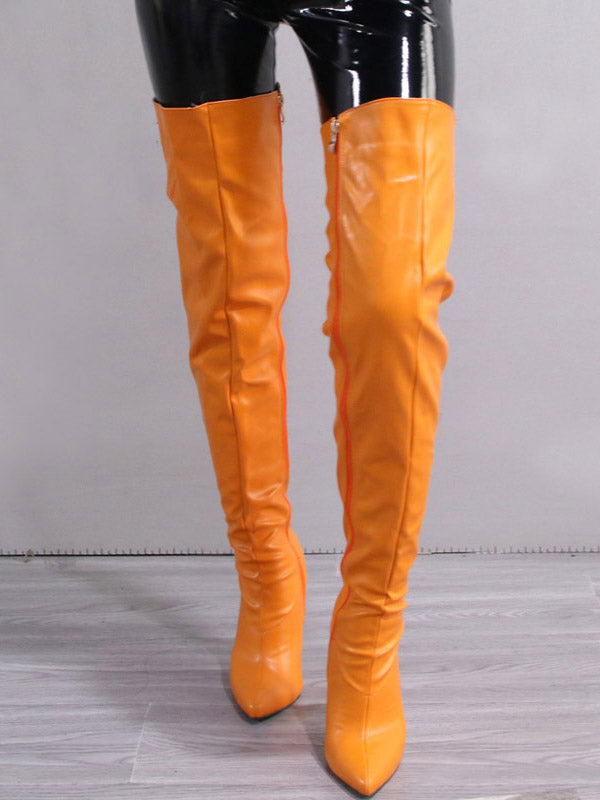 Full Zip Over The Knee Leather Boots - ECHOINE