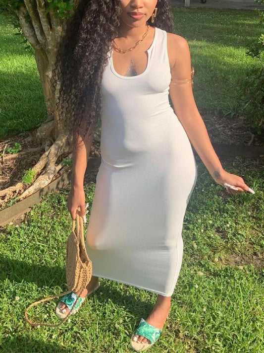 Scoop Neck Ribbed Maxi Dress - ECHOINE