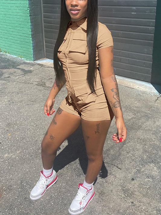 Zip Up Cargo Romper - ECHOINE