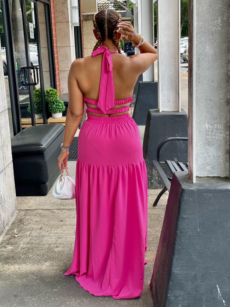 Halter Backless Maxi Dress - ECHOINE