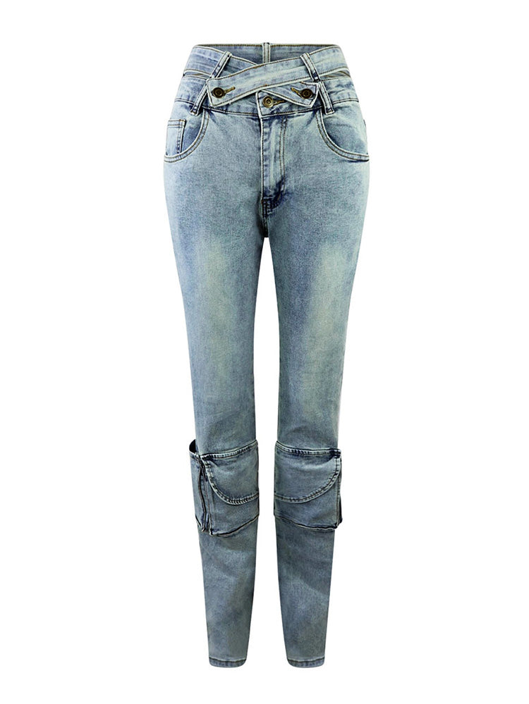 Cutout Waist Denim Jeans - ECHOINE