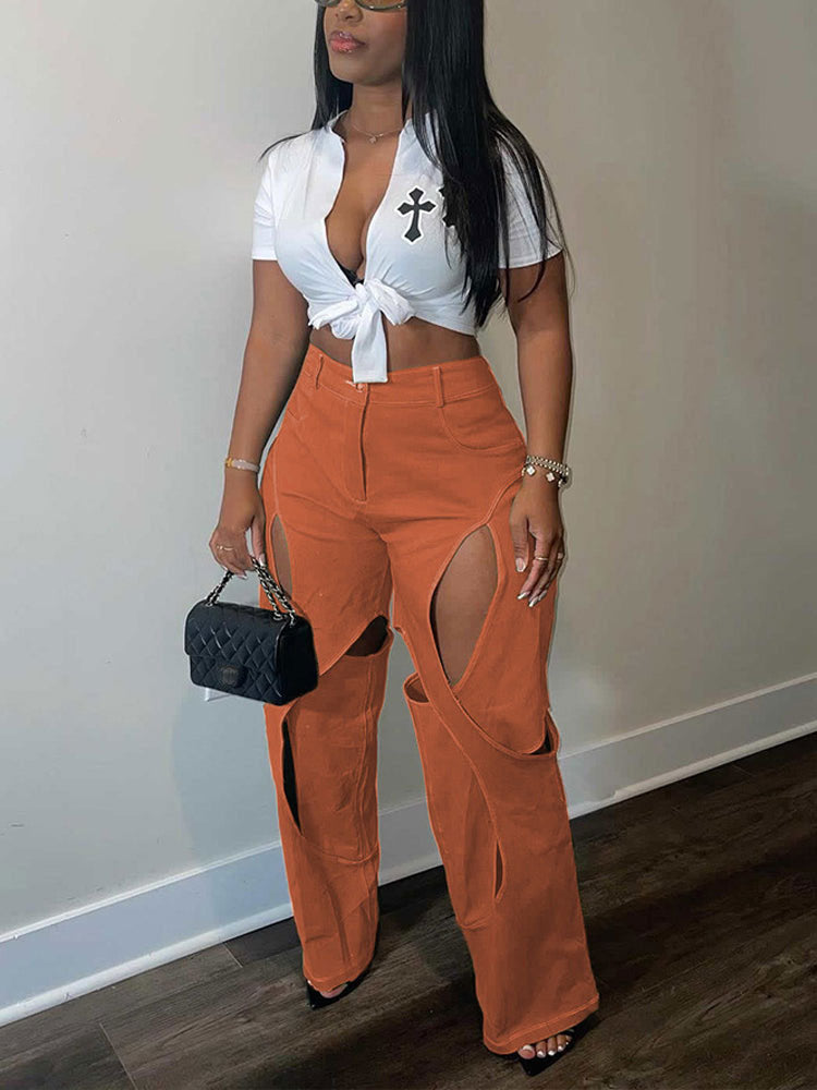 High Waist Cutout Pants - ECHOINE