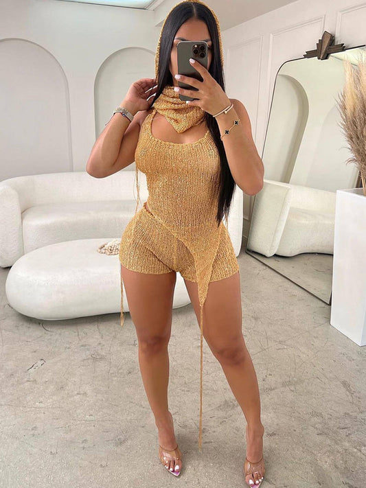 Glitter Crochet Three Piece Set - ECHOINE