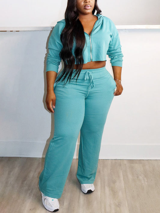 Cropped Zip-Up Hoodie Lounge Set - ECHOINE