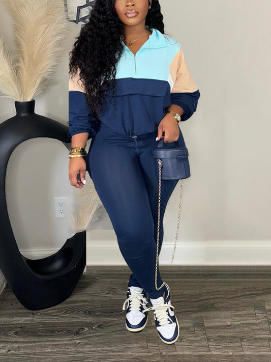 Colorblock Half Zip Top & Leggings Set - ECHOINE