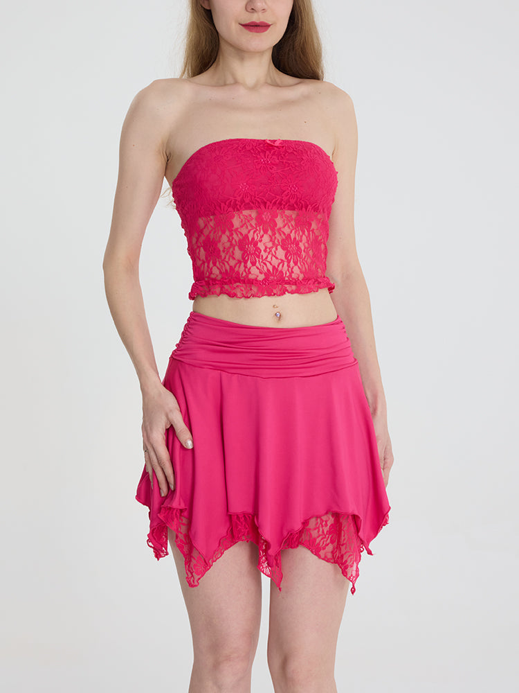 Lace Tube Top Layered Skirt Set