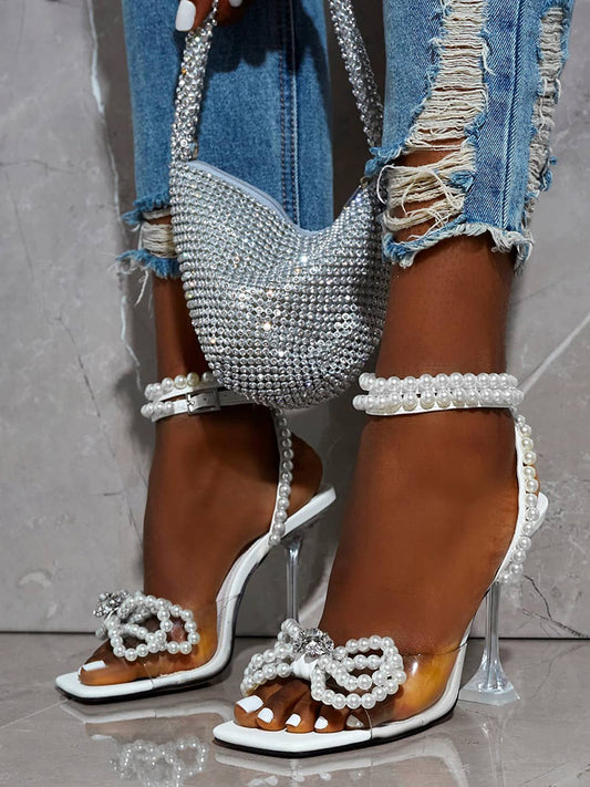 Pearl Bow High Heel Sandals - ECHOINE