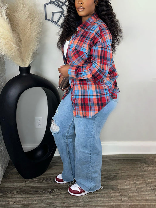 Casual Plaid Button Shirt - ECHOINE