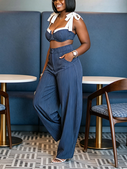 Pinstripe Crop Top & Wide Pants Set