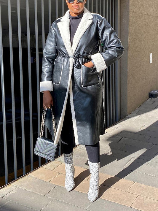Faux Leather Shearling Lined Coat - ECHOINE