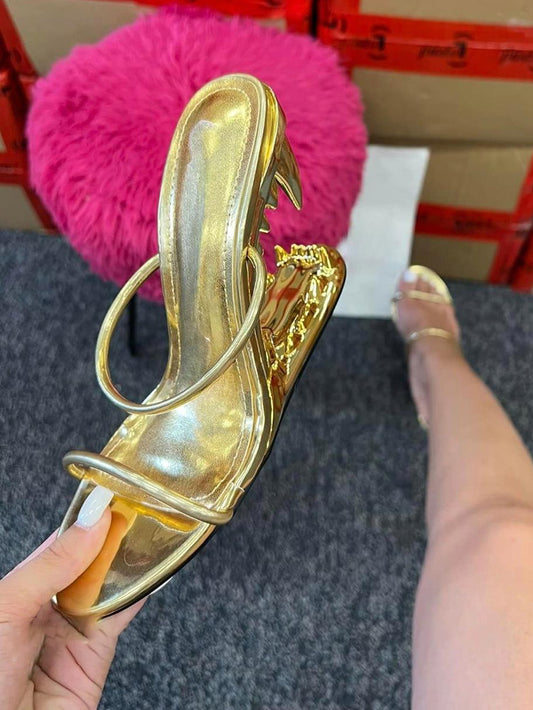 Metallic Teeth Heel Sandals - ECHOINE