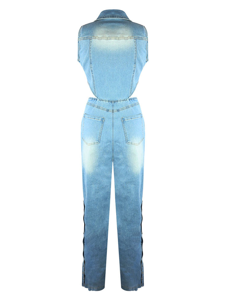 Snap It Out Wide Denim Jumpsuit - ECHOINE
