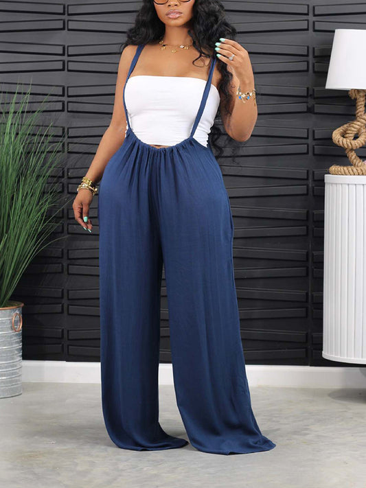 Long Strap Wide Leg Overalls - ECHOINE