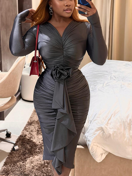 Ruched Rose Drape Dress - ECHOINE