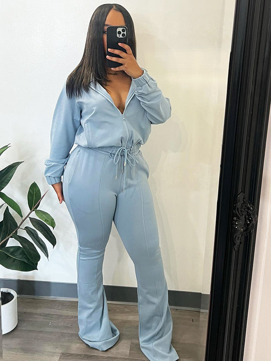 Comfy Zip-Up Jacket & Flare Pants Set - ECHOINE