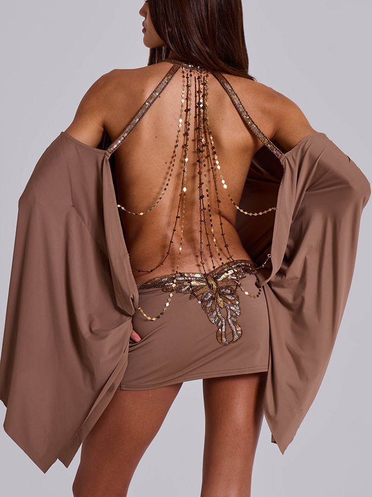 Embellished Butterfly Mini Dress