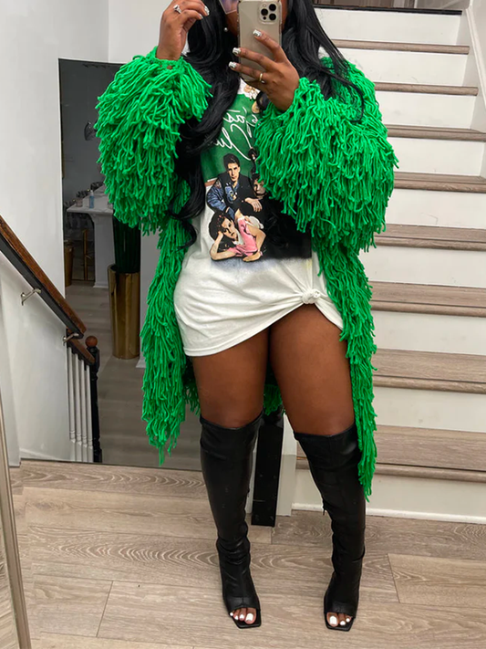 Fringe Knitted Sweater Cardigan - ECHOINE