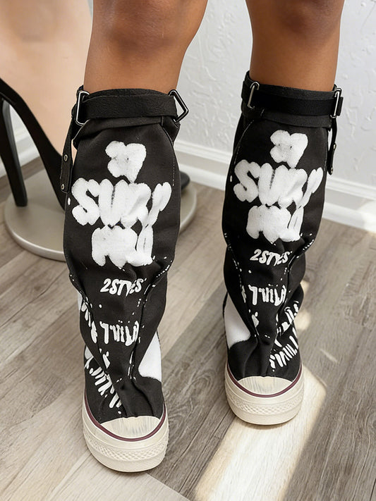 Graffiti Slouch Canvas Boots