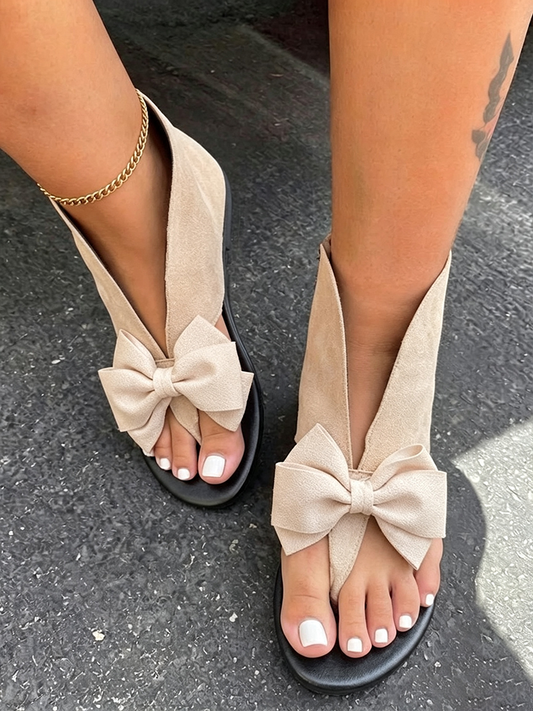 Suede Bow Thong Flat Sandals