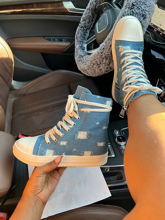 Denim High-Top Sneakers - ECHOINE
