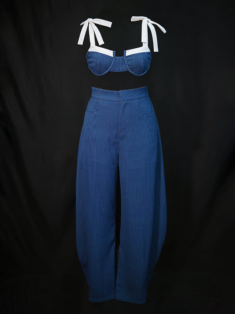 Pinstripe Crop Top & Wide Pants Set