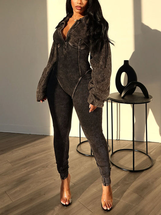 Mineral Washed Corset Jumpsuit - ECHOINE