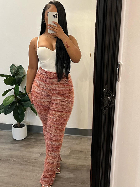 Striped Fuzzy Flare Pants - ECHOINE