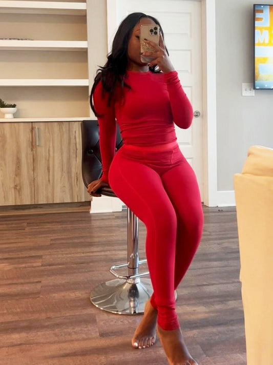 Basic Loungewear Crop Top & Leggings Set - ECHOINE