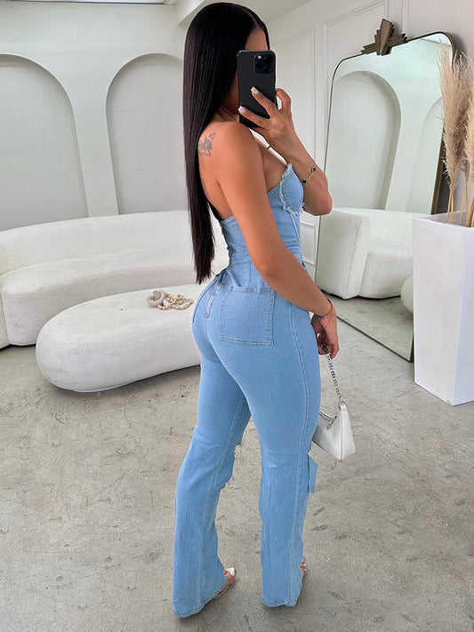Strapless Denim Jumpsuit - ECHOINE