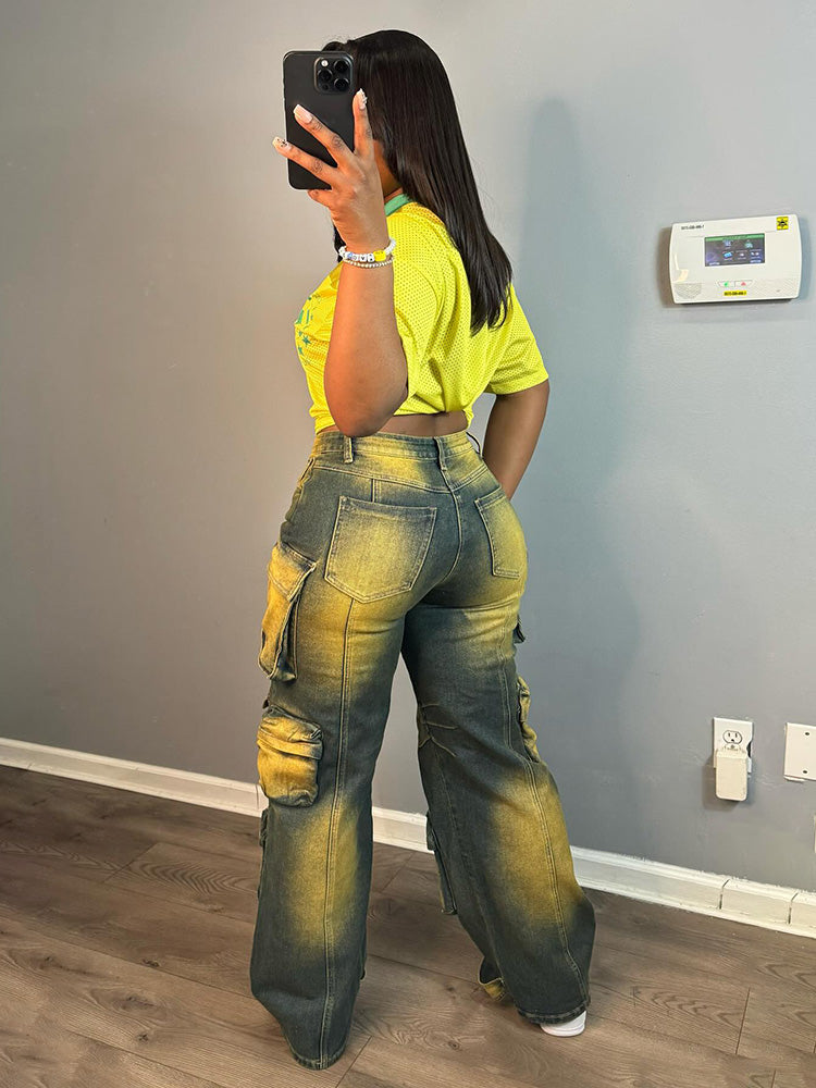 Vintage Washed Cargo Pocket Jeans - ECHOINE