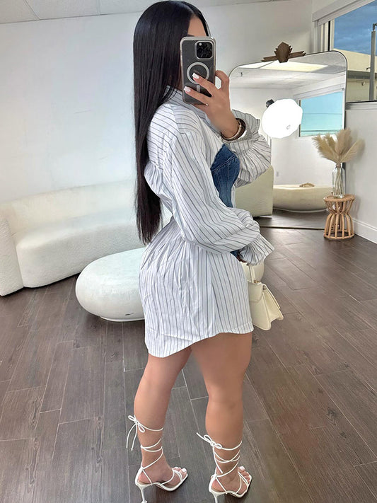 Striped Denim Shirt - ECHOINE