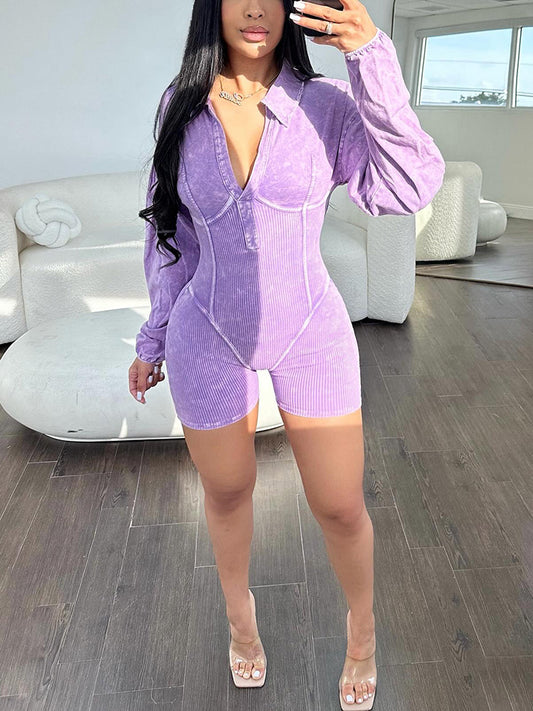 Ribbed Washed V-Neck Ropmer - ECHOINE