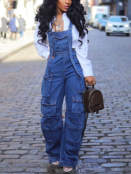 Denim Cargo Pocket Overall - ECHOINE