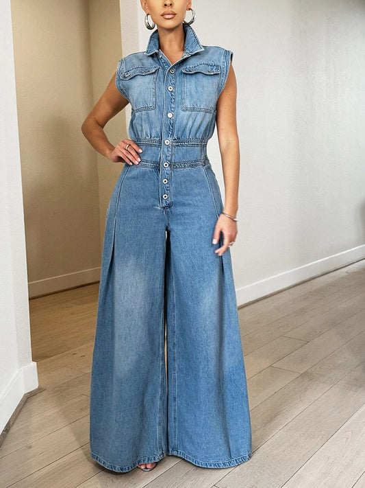 Sleeveless Denim Jumpsuit - ECHOINE