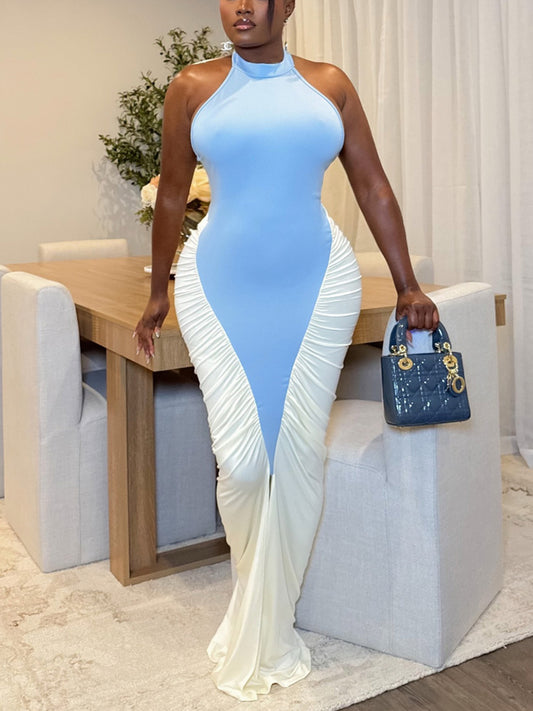 Halter Ruched Maxi Dress