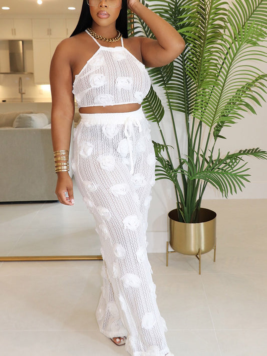 Floral Halter Top & Wide Pants Set - ECHOINE