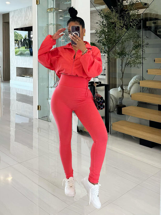 Zip-Up Crop Top & Leggings Set - ECHOINE