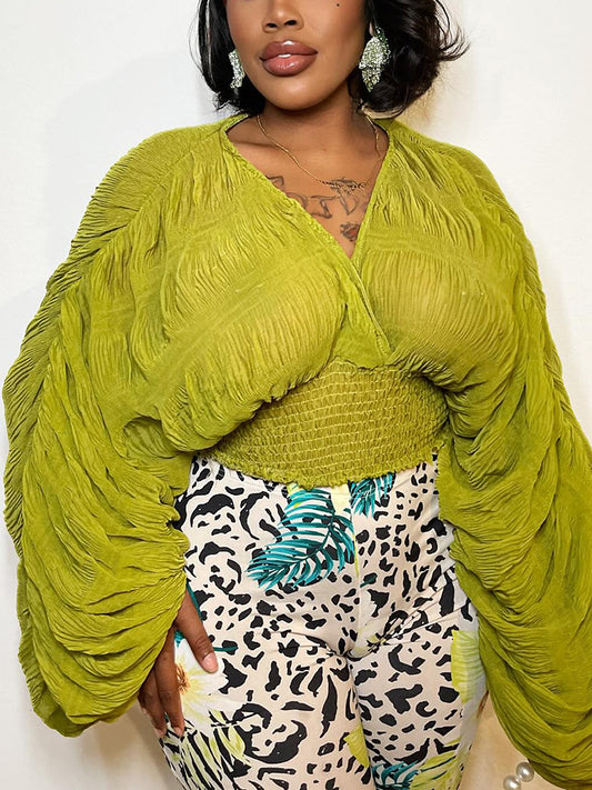 Balloon Sleeve Cropped Top - ECHOINE