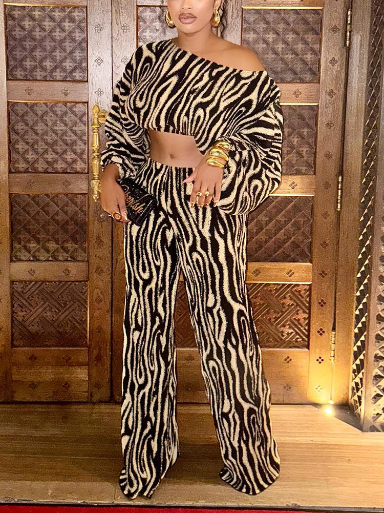 Off Shoulder Crop Top & Wide Pants Set - ECHOINE