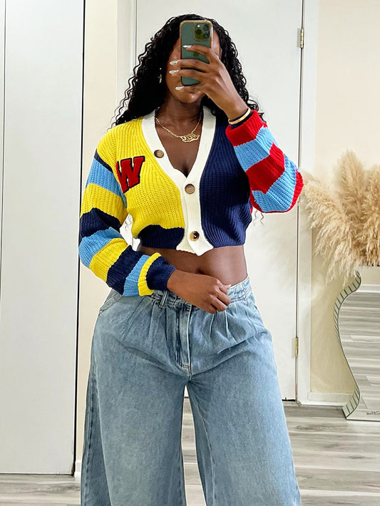 Color Block Knit Cardigan - ECHOINE