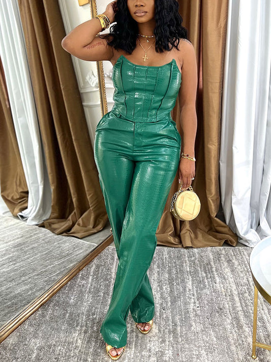 Ensemble haut tube et pantalon en cuir